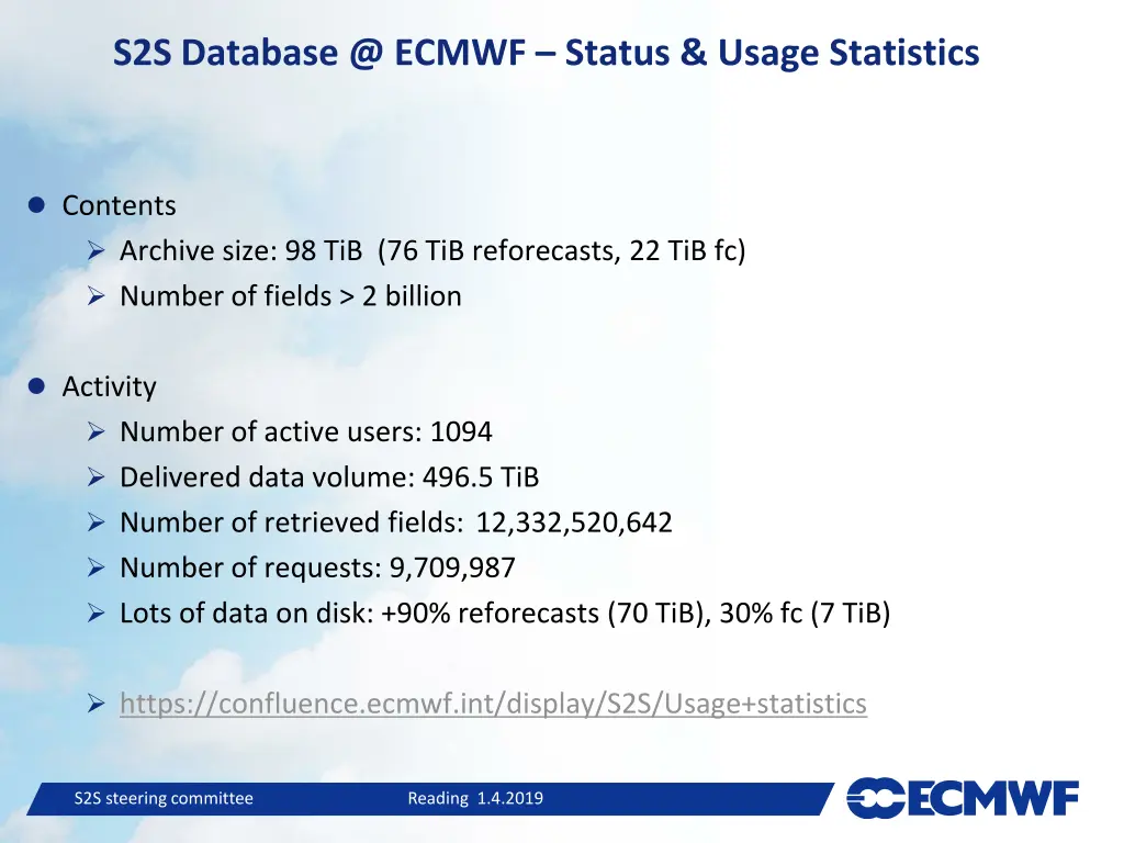 s2s database @ ecmwf status usage statistics