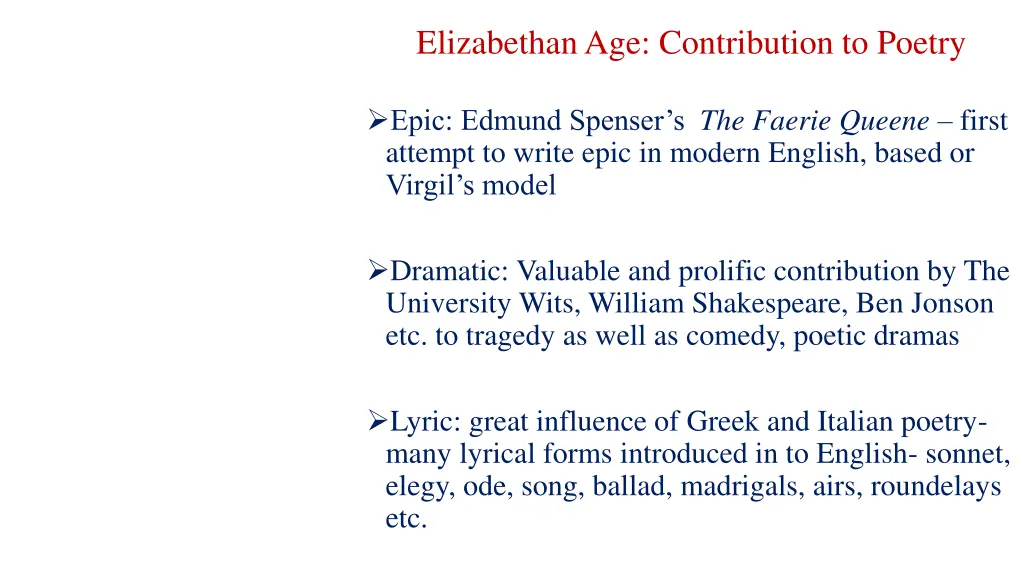 elizabethan age contribution to poetry