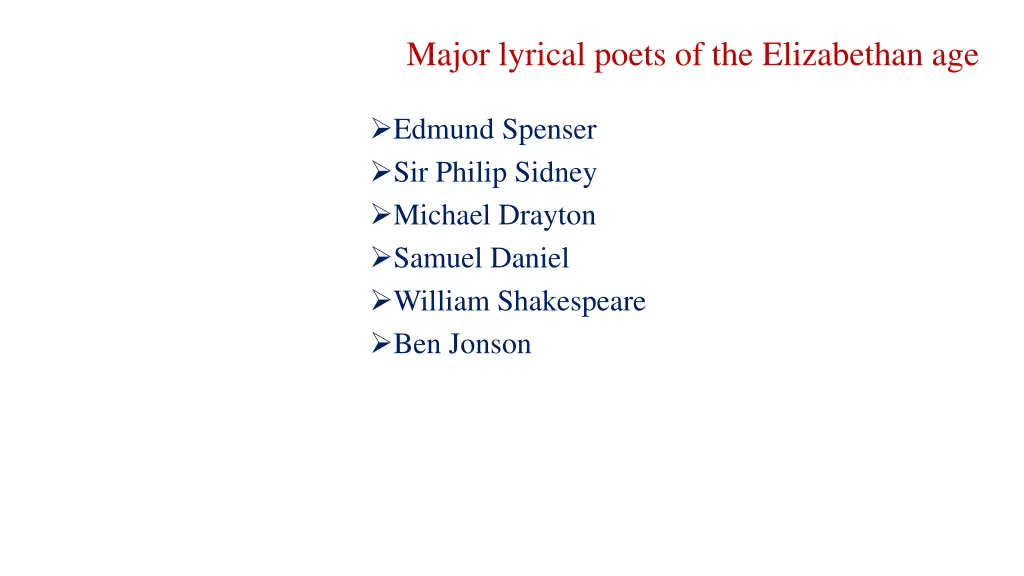 major lyrical poets of the elizabethan age