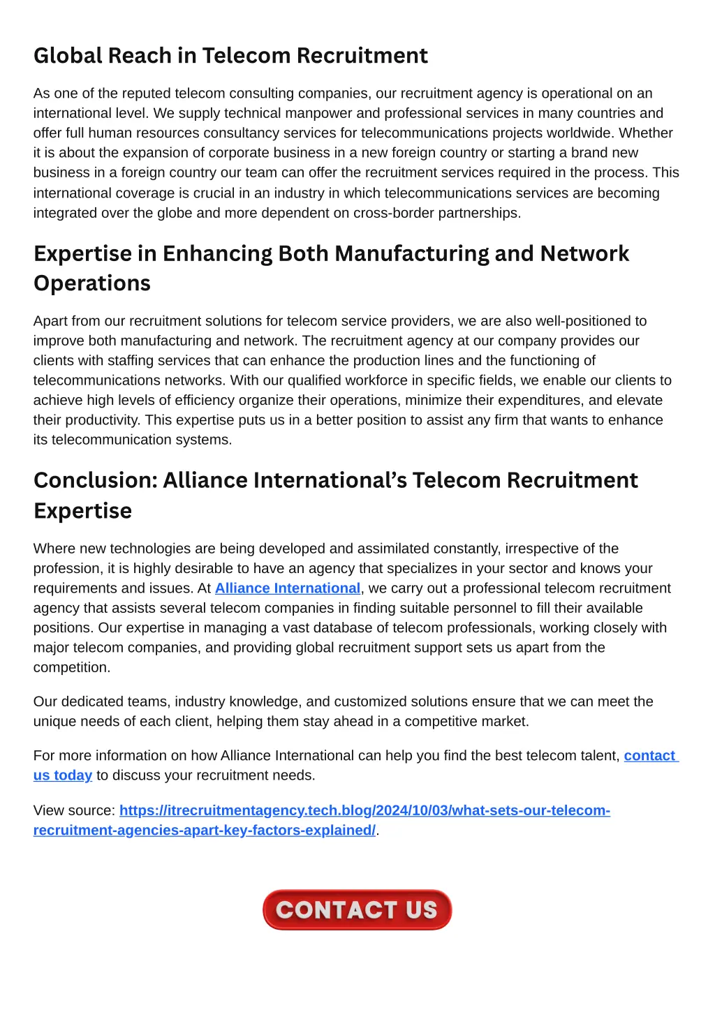 global reach in telecom recruitment