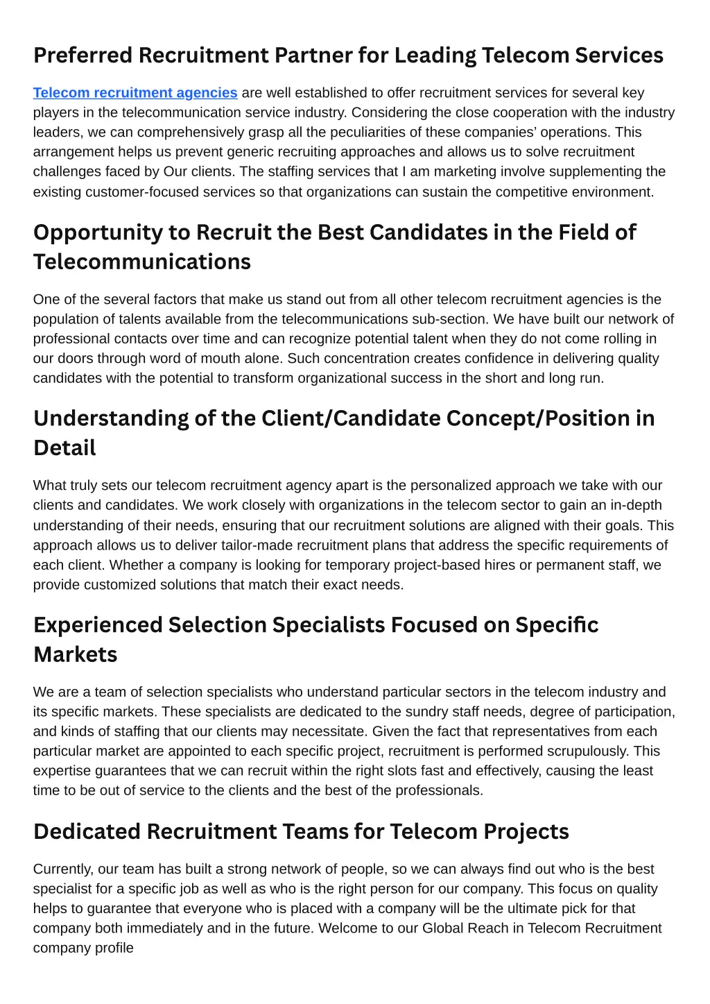 preferred recruitment partner for leading telecom