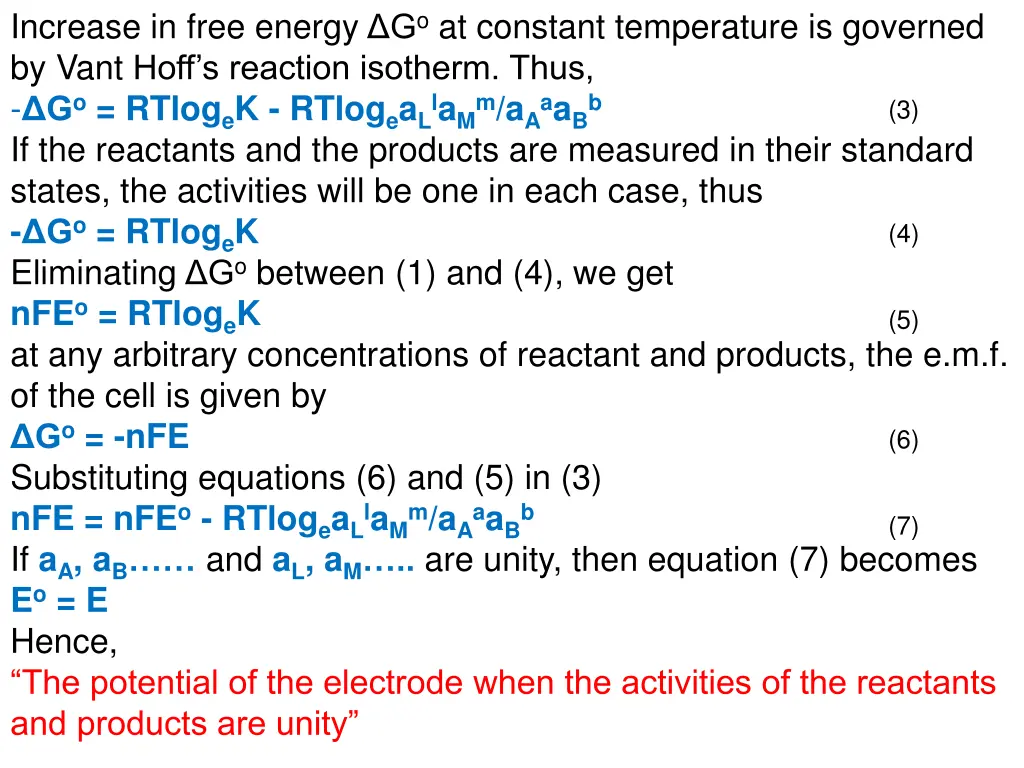 increase in free energy g o at constant