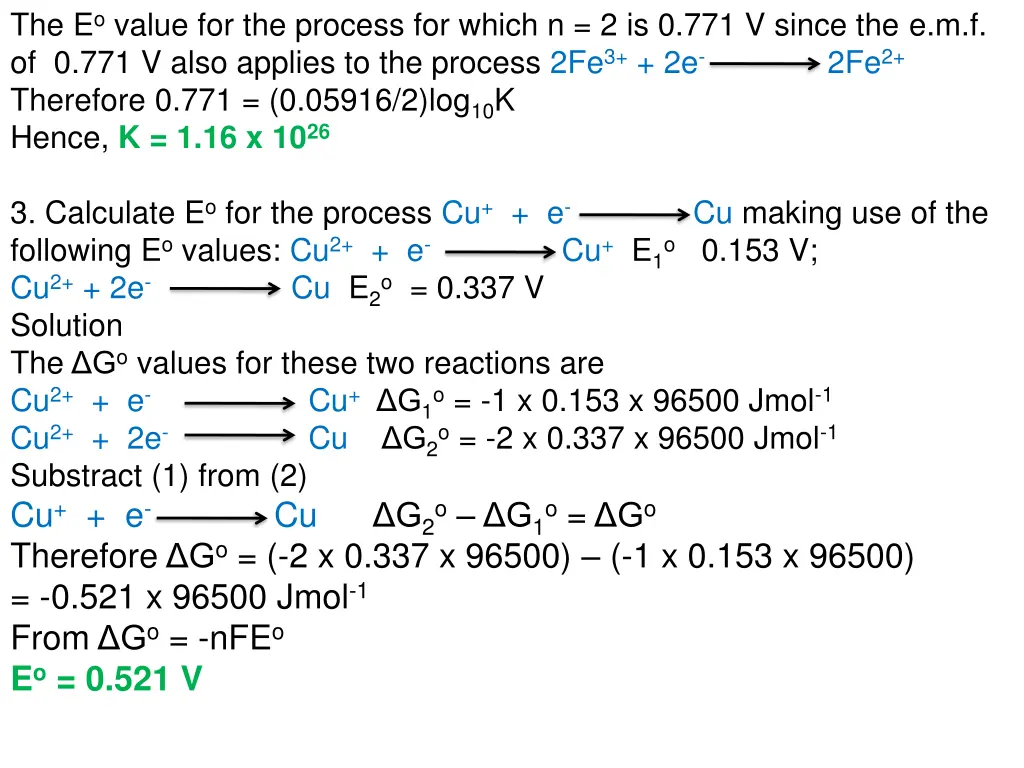 the e o value for the process for which