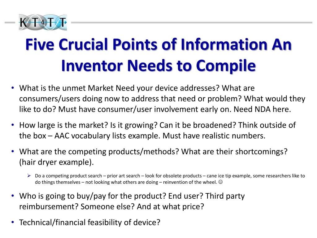 five crucial points of information an inventor