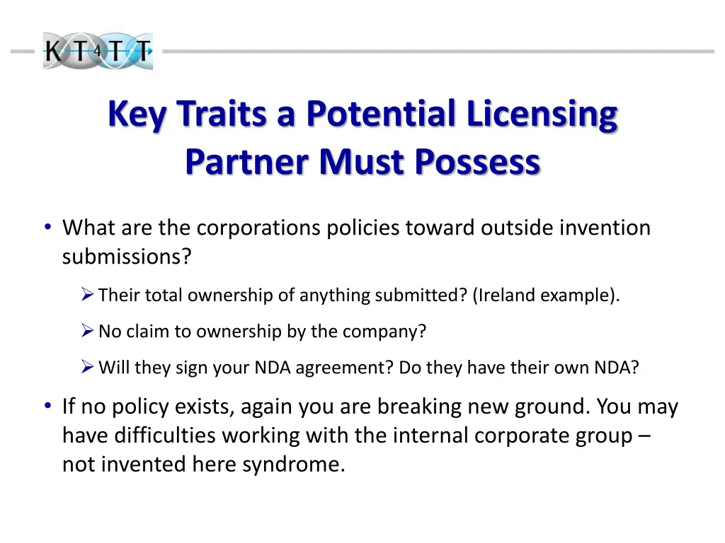 key traits a potential licensing partner must 1