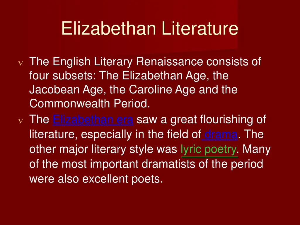 elizabethan literature