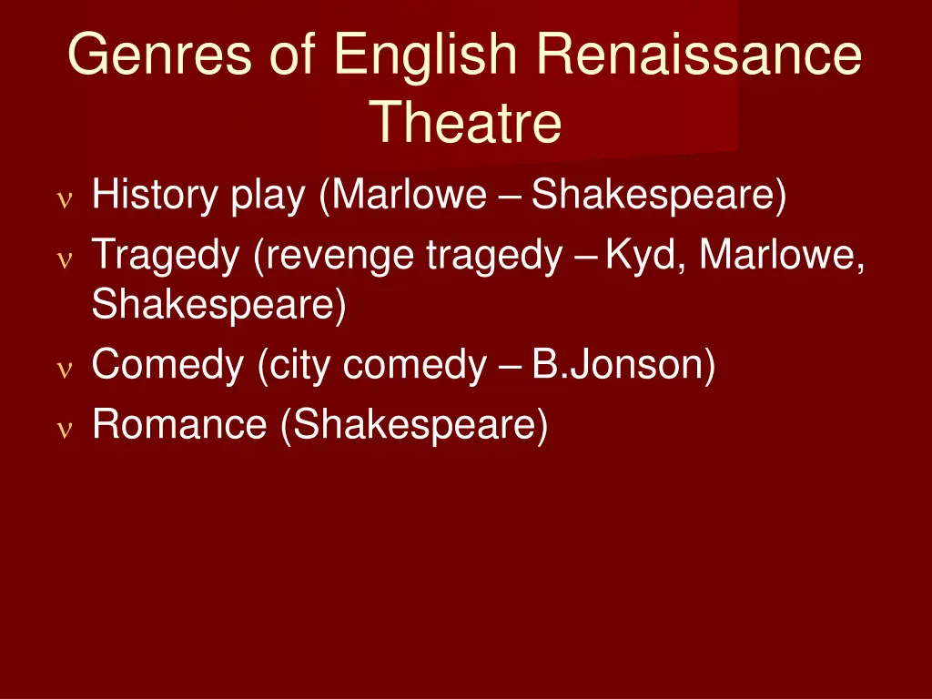 genres of english renaissance theatre history