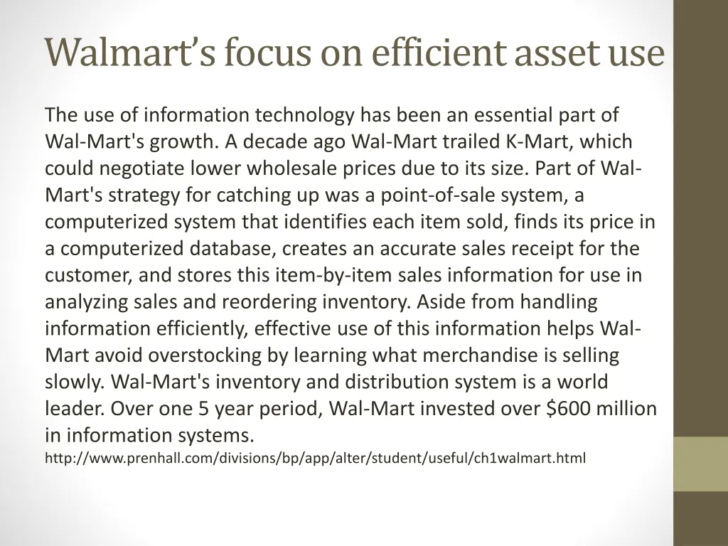 walmart s focus on efficient asset use