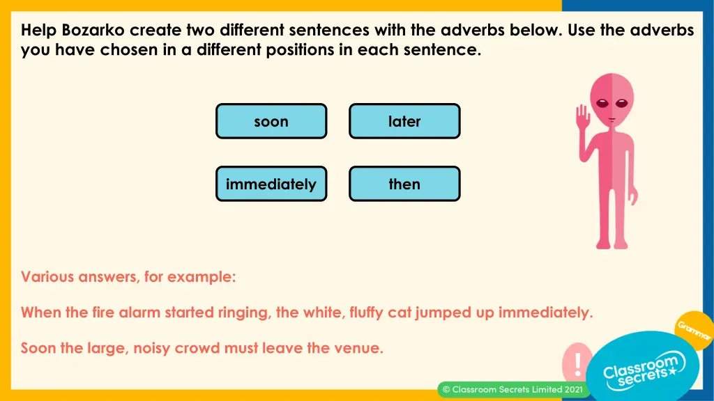 help bozarko create two different sentences with 1