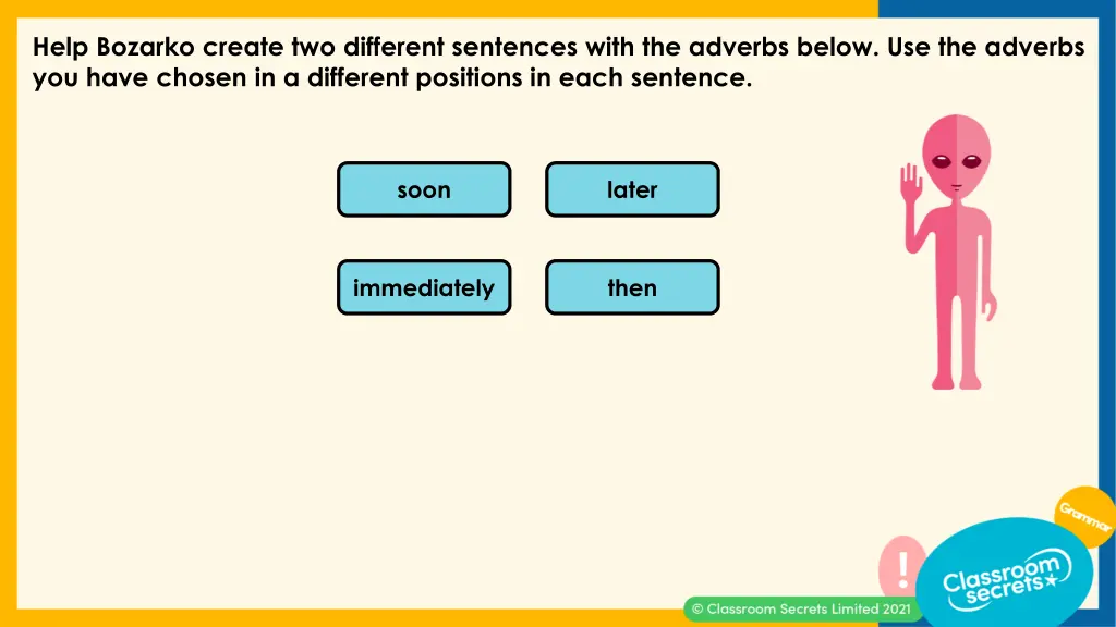 help bozarko create two different sentences with