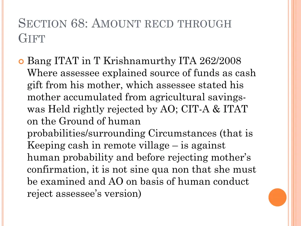 s ection 68 a mount recd through g ift