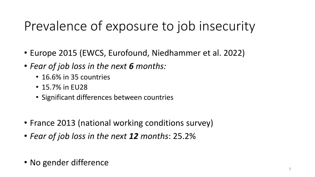 prevalence of exposure to job insecurity