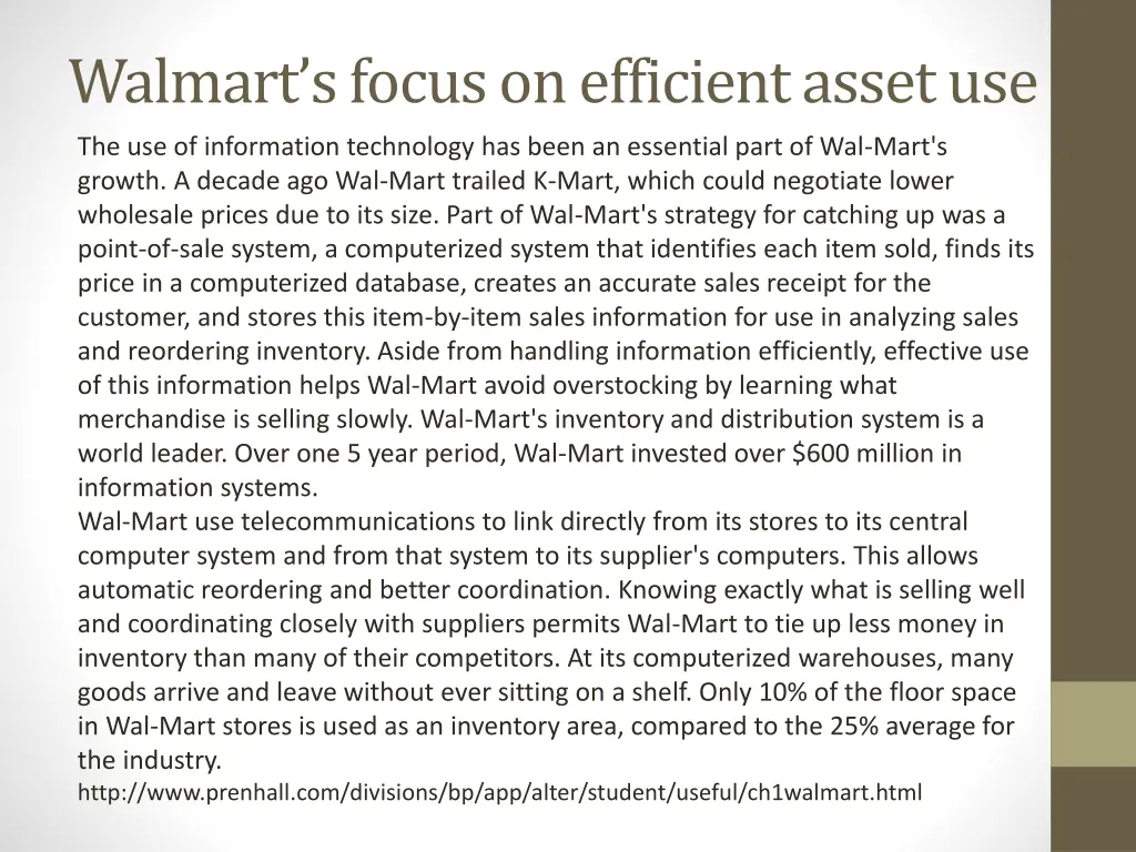 walmart s focus on efficient asset use