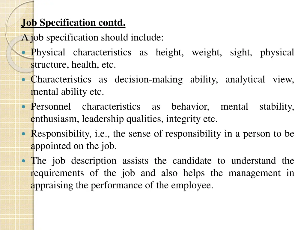 job specification contd ajob specification should