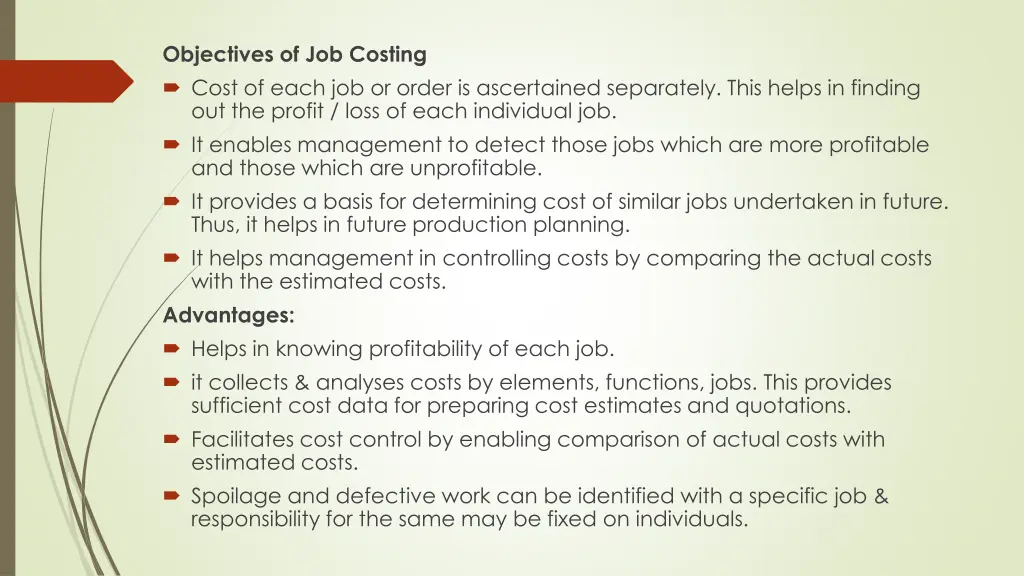 objectives of job costing cost of each