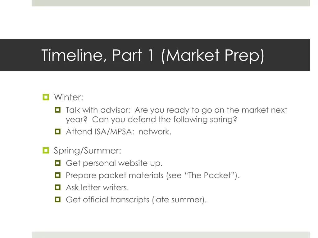 timeline part 1 market prep