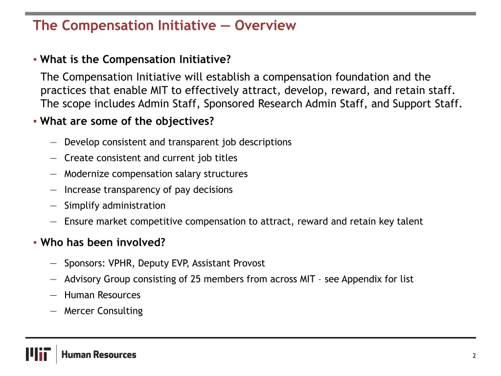 the compensation initiative overview