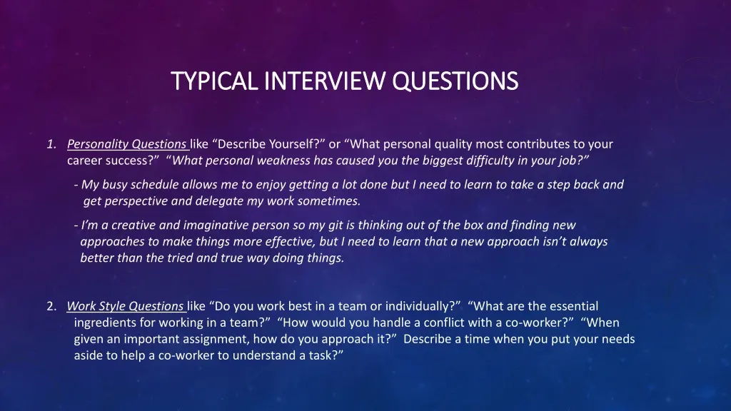 typical interview questions typical interview