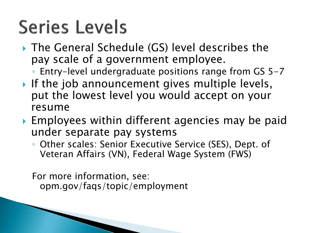 the general schedule gs level describes