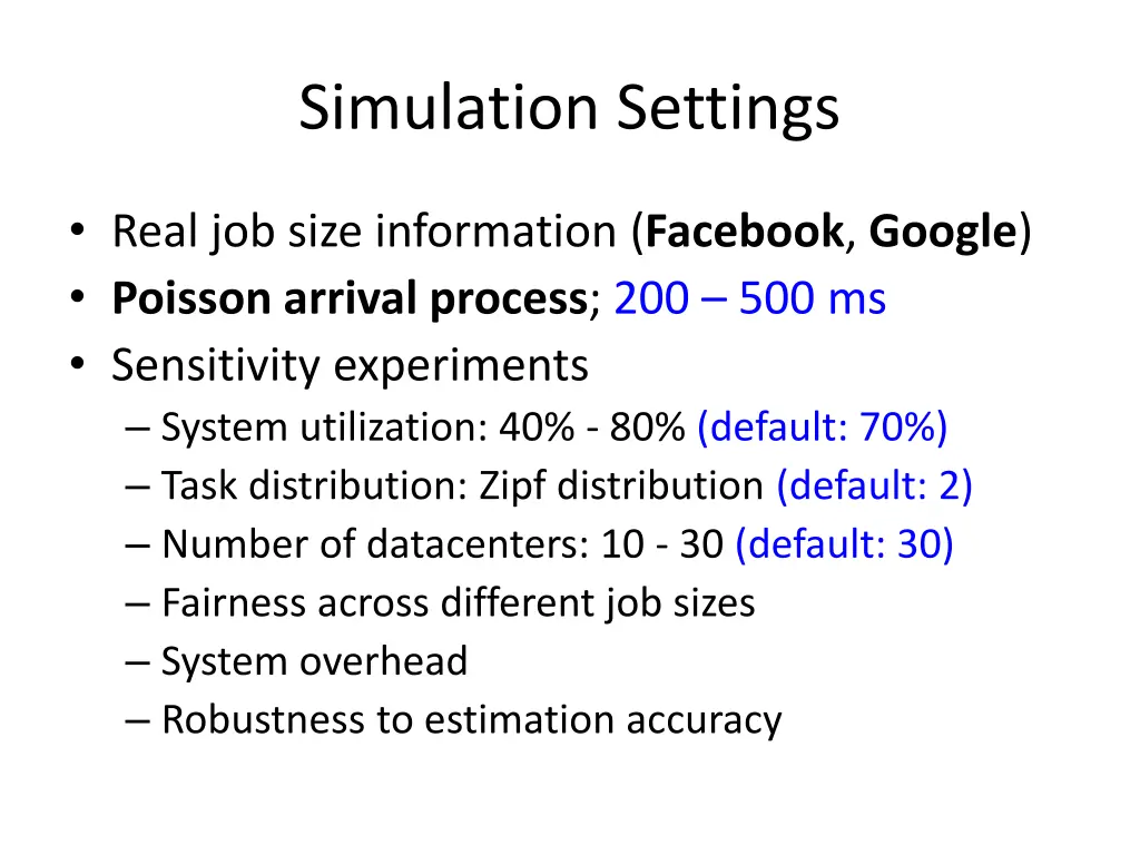 simulation settings