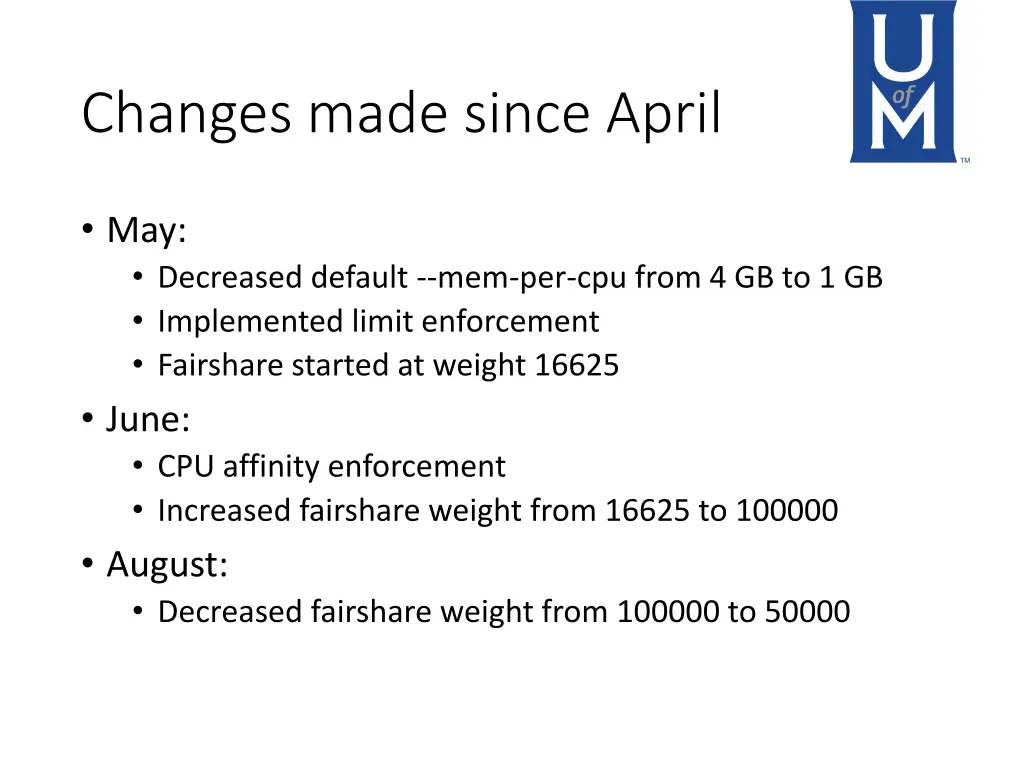 changes made since april