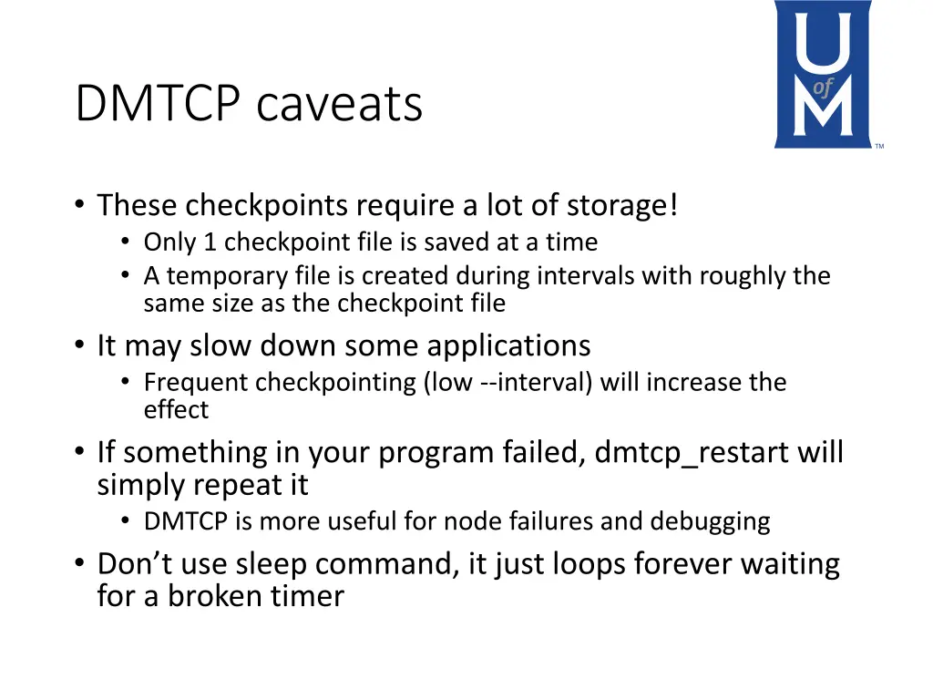 dmtcp caveats