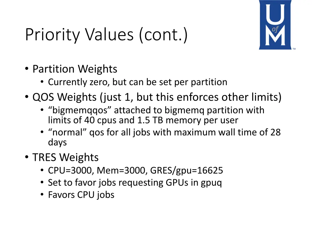 priority values cont