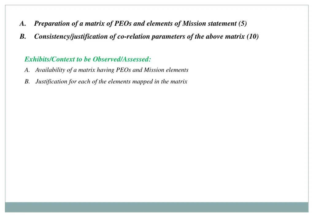 a preparation of a matrix of peos and elements