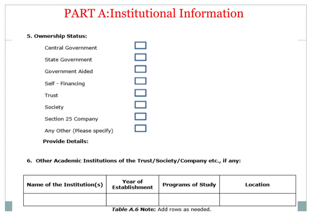 part a institutional information 1