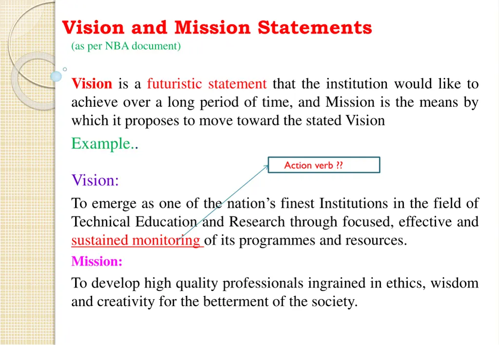 vision and mission statements as per nba document
