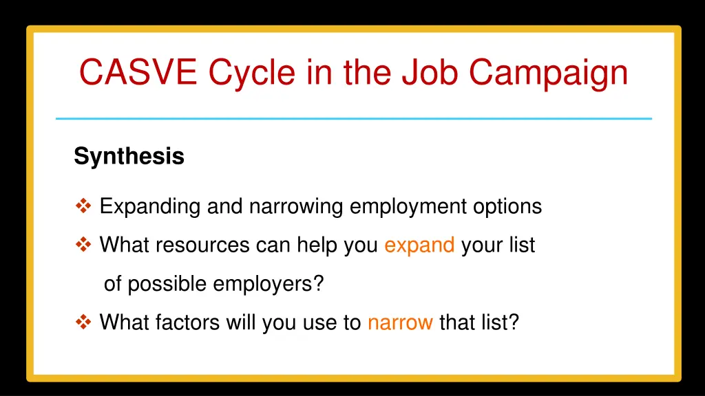 casve cycle in the job campaign 2