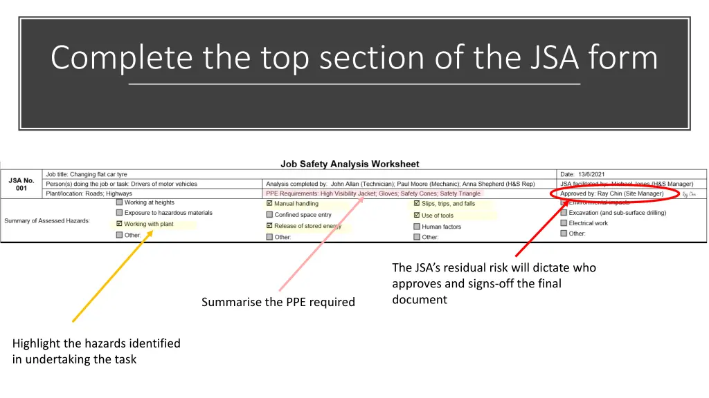 complete the top section of the jsa form 1