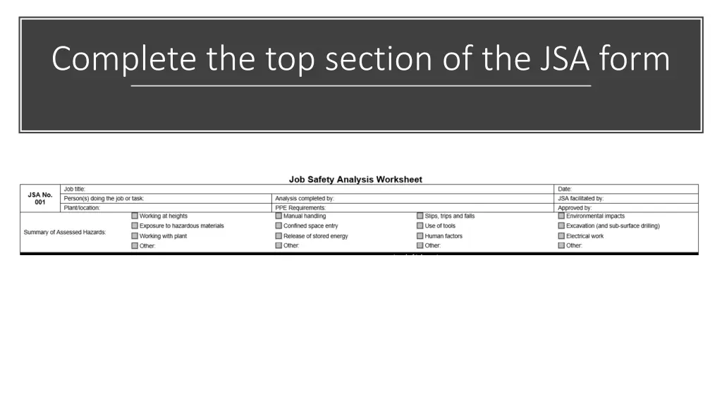 complete the top section of the jsa form