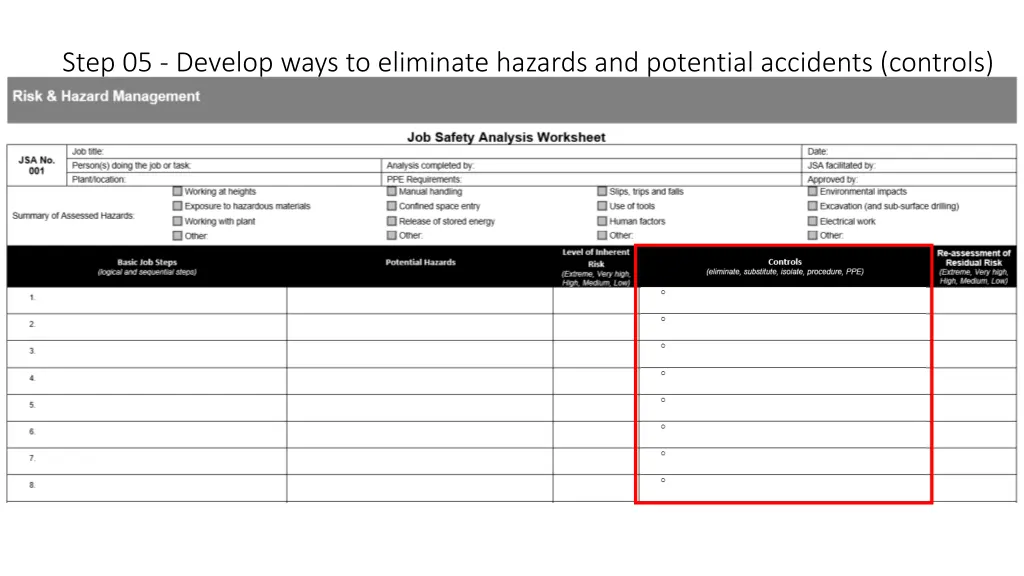 step 05 develop ways to eliminate hazards