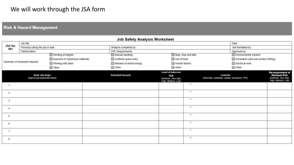 we will work through the jsa form