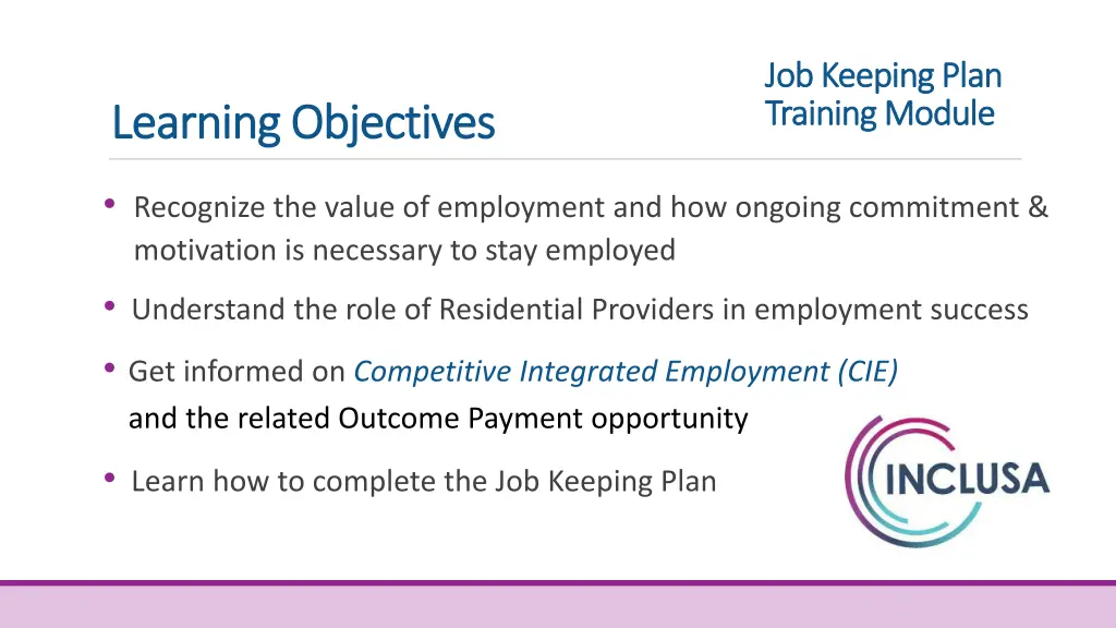 job keeping plan job keeping plan training module