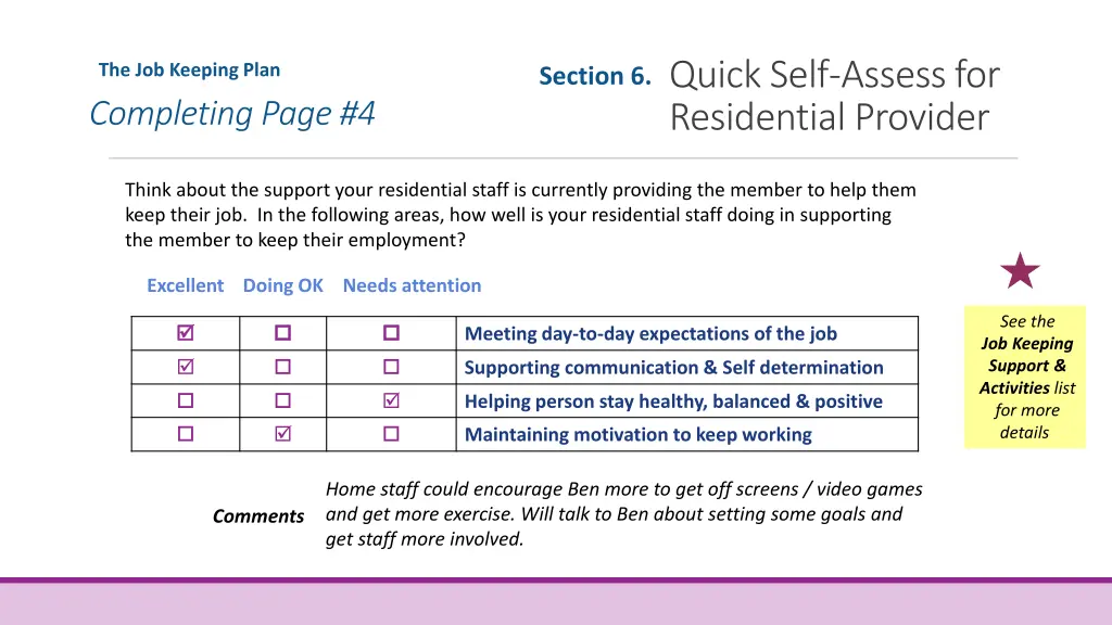 quick self assess for residential provider