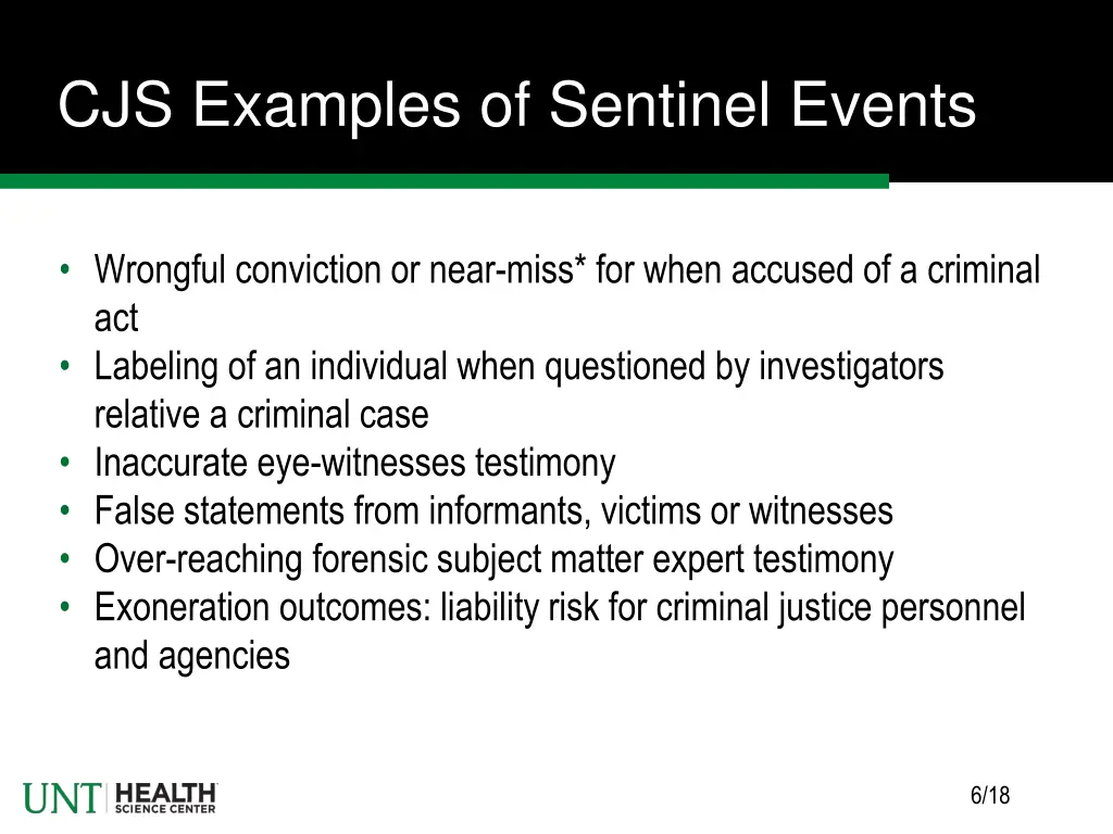 cjs examples of sentinel events