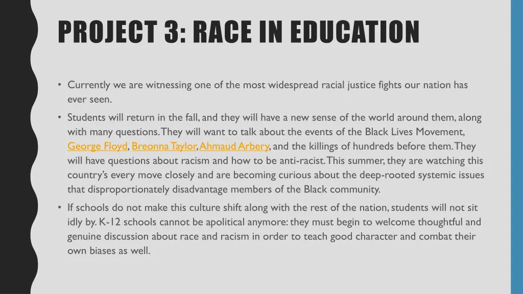 project 3 race in education