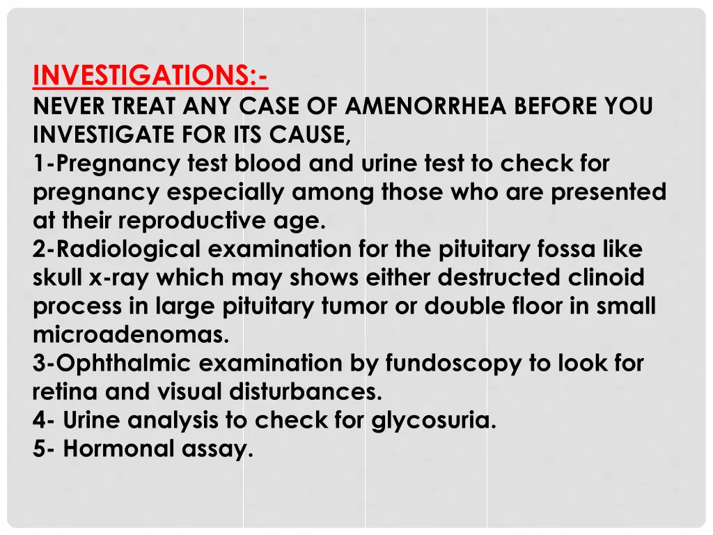 investigations never treat any case of amenorrhea