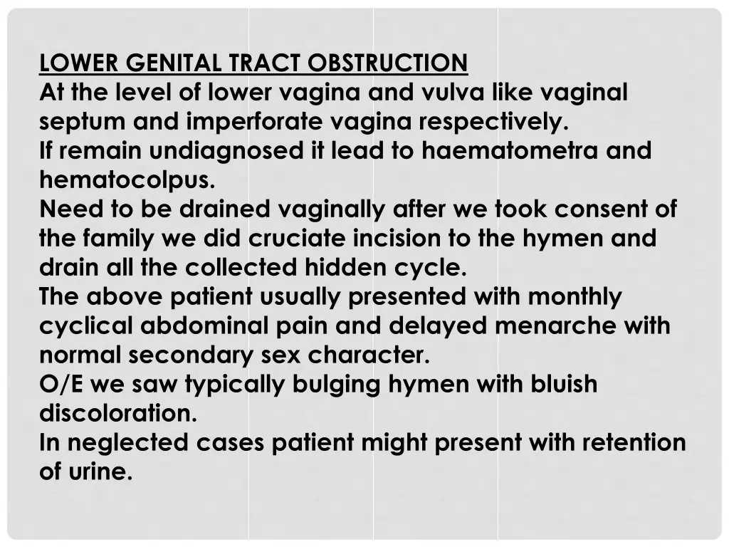 lower genital tract obstruction at the level