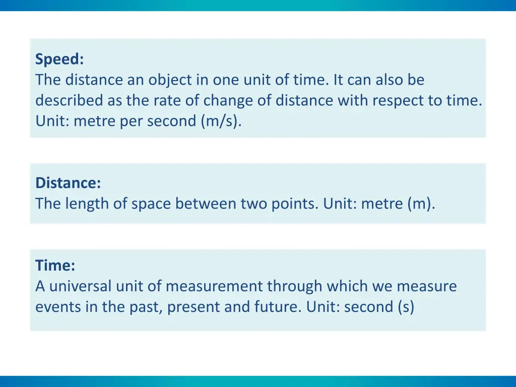 speed the distance an object in one unit of time