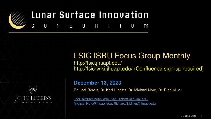 lsic isru focus group monthly http lsic jhuapl