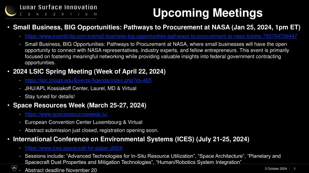 upcoming meetings