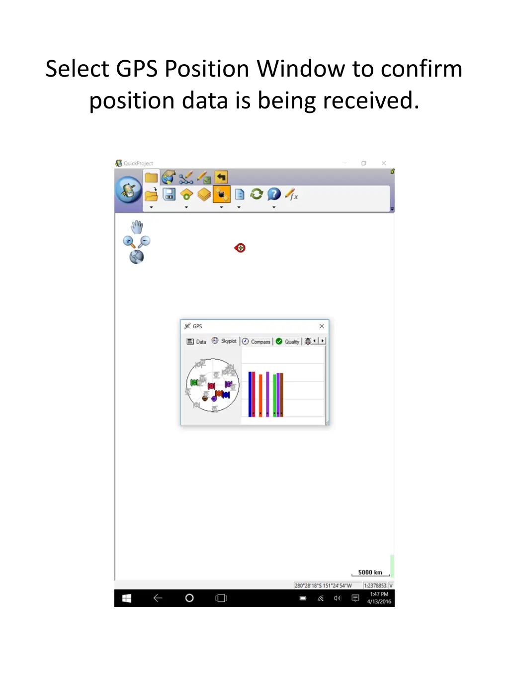 select gps position window to confirm position