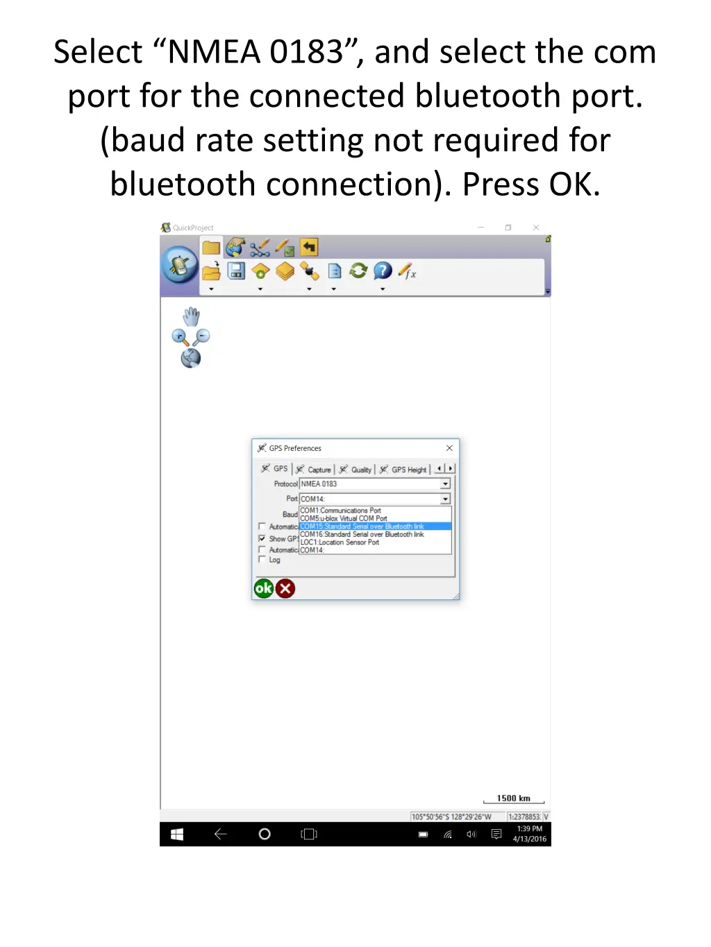 select nmea 0183 and select the com port