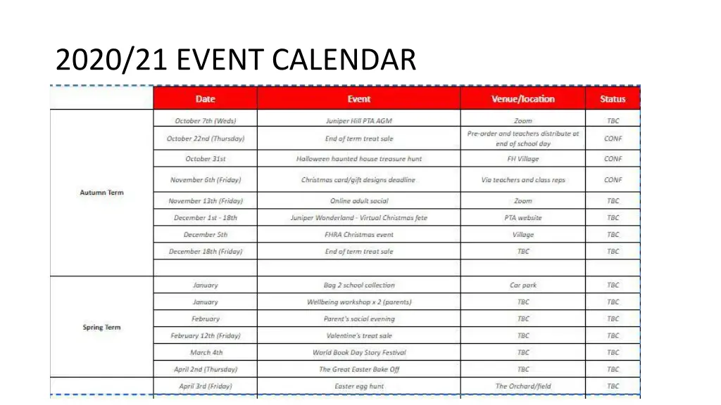 2020 21 event calendar