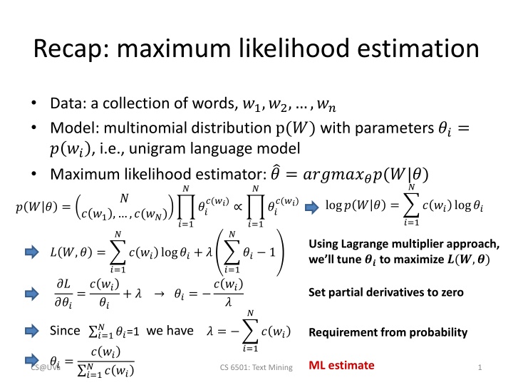 recap maximum likelihood estimation