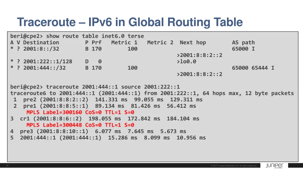 traceroute ipv6 in global routing table