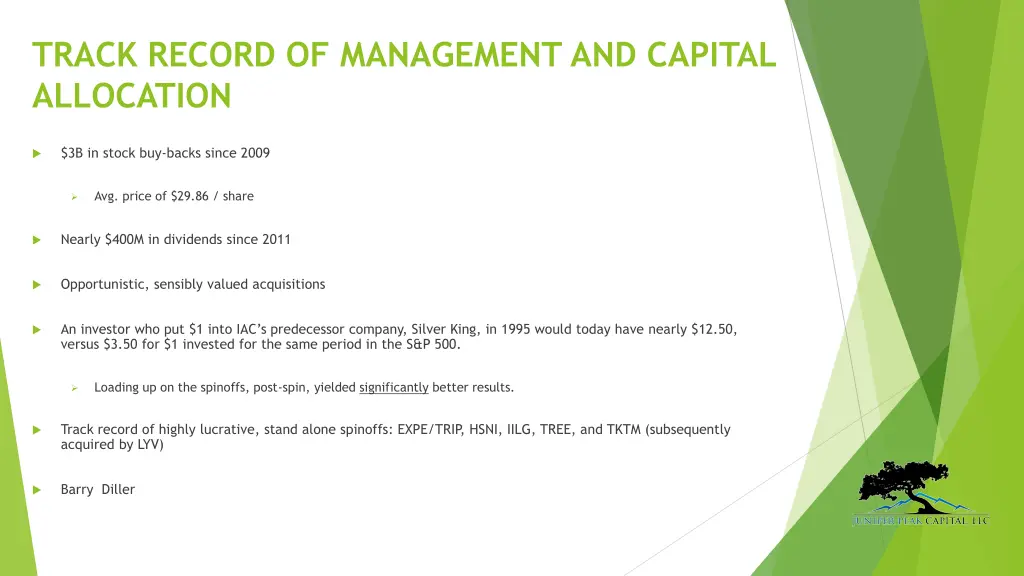 track record of management and capital allocation